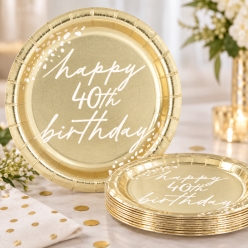 Gold Metallic 40th BirthdayDessert Plates - 8 PK
